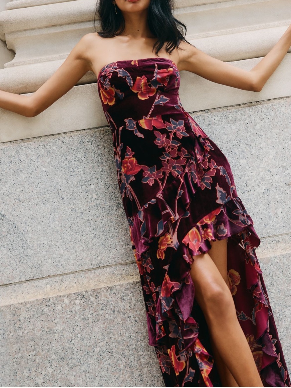 Endless Rose Strapless Ruffles Velvet High-Low Dress - Picture 4 of 5